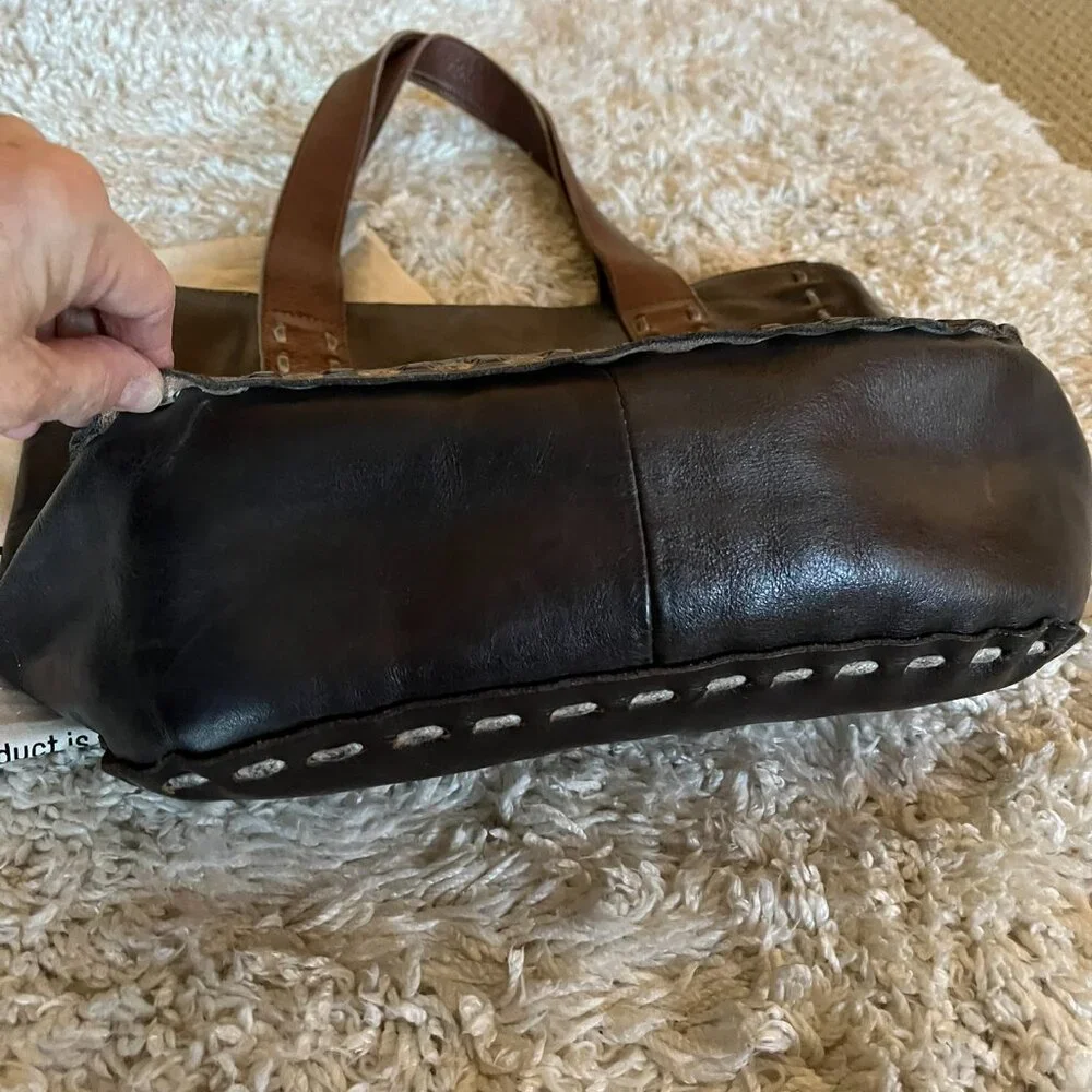 Bed Stu STEVIE Leather Tote Black Teak Rustic VGUC - Picture 9 of 15